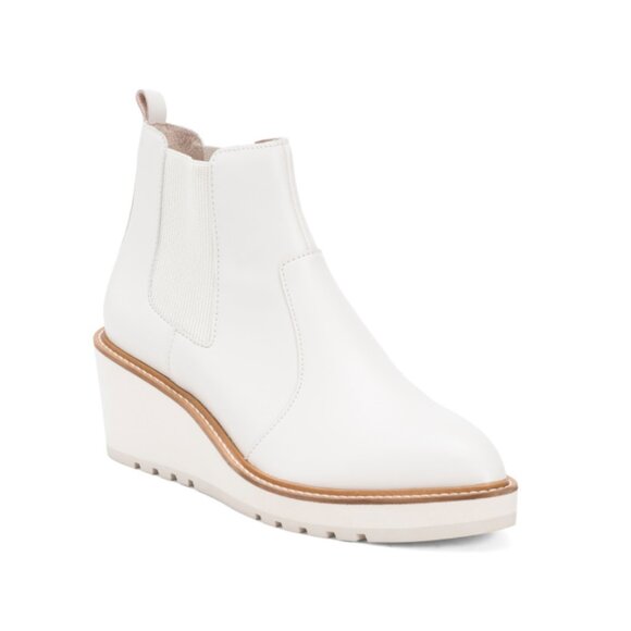 CECELIA NEW YORK Ivory Leather Gemma Wedge Booties